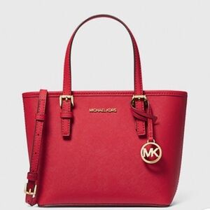 Michael Kors Scarlet Mini Red Tote with Structured Design and Gold Accents